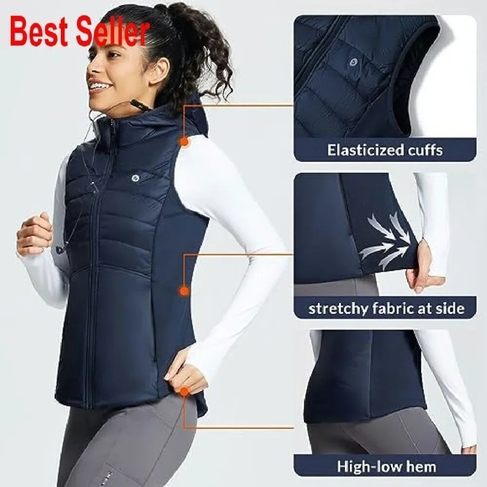 Slim Fit Puffer Vest Hooded Lightweight Fleece Sleeveless Jacket Chic Minimal